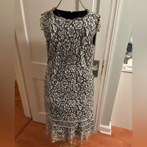 Karl Lagerfeld Black and White Floral Lace Midi Dress